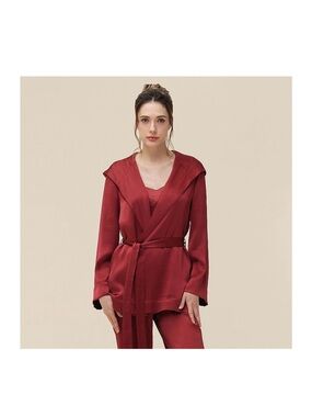 Cranberry Red Satin & Lace Trim Camisole and Wrap